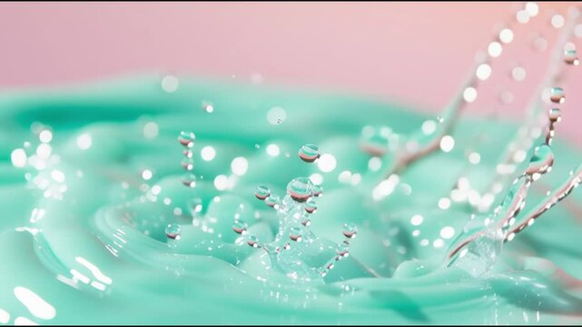 Water splashes create dynamic patterns in vibrant turquoise liquid