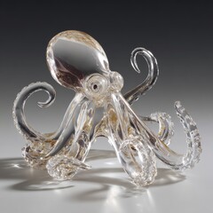 Elegant clear glass octopus sculpture showcasing intricate details and artistic craftsmanship on bright backdrop