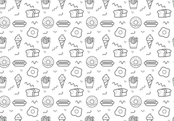  Vector set of design templates and elements for Restaurant and Food in trendy linear style - Seamless patterns with linear icons related to Restaurant and Food - Vector.
