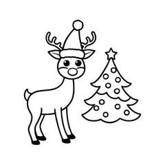 cartoon christmas deer with santa hat and decorate