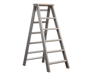 Rustic Weathered Grey Wooden Ladder with Aged Steps, Isolated on Transparent Background PNG