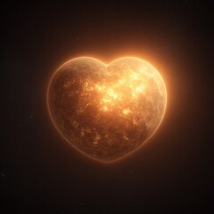 Luminous heart planet in cosmic space shining love concept bright celestial body with starry backdrop