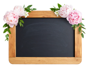 Rustic Spring Menu Board with Pink Flowers and Handwritten Chalk Text – PNG Isolated