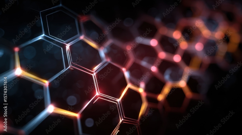 Poster futuristic tech patterns an intricate grid of glowing hexagons seamlessly connected depicting the co