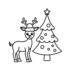 cartoon christmas deer with santa hat and decorate