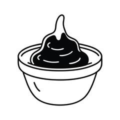 cartoon mustard in a pink bowl with black outline