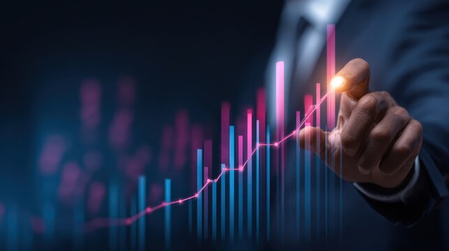 A corporate leader navigating financial graphs on a digital screen illustrating effective strategies for reducing operational costs. This image captures the essence of financial savings