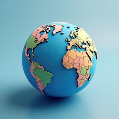 Global Earth Map 3D Render Showing Continents and Countries