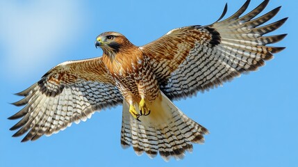 Majestic red shouldered hawk soaring gracefully through the clear sky an awesome display of avian freedom