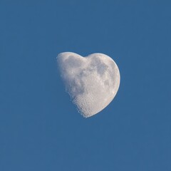 Beautiful Heart Shaped Moon Glowing Against Clear Blue Sky Capturing Lunar Surface Detail Serene Space