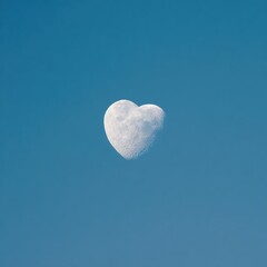 Heart Shaped Moon Illuminated in a Cloudless Blue Sky a Celestial Symbol of Love and Romance