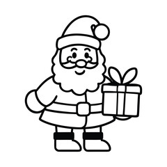 cartoon santa claus holding a gift box isolated