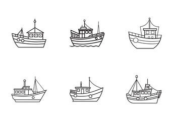 fishing boat icon line art vector illustration