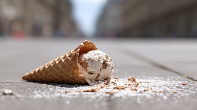 Ice cream cone dropped on the street