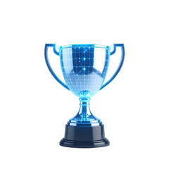 Futuristic Digital Trophy Depicting Achievement and Technological Advancement.