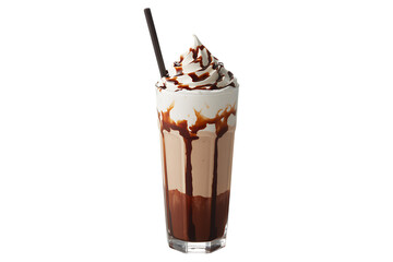 Decadent chocolate milkshake with whipped cream and syrup