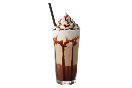 Decadent chocolate milkshake with whipped cream and syrup