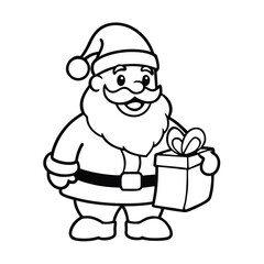 cartoon santa claus holding a gift box isolated