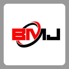 BMJ logo. BMJ letter. BMJ letter logo design. Initials BMJ logo linked with circle and uppercase monogram logo. Modern Red and Black Initials Logo for Corporate, BMJ typography for technology,