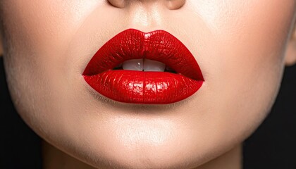 Fototapeta premium Close-up of woman's lips with red lipstick (1)