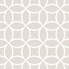 Circle geometric mesh seamless pattern. Minimal vector ornament texture with delicate circular grid, net, lattice, curved lines. Subtle abstract beige  background. Simple minimalist repeated design