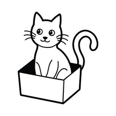 cute cartoon cat sitting in a box black and white