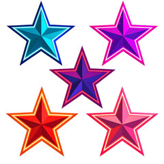 Fototapeta premium Five Colorful, Geometric Stars with Contrasting Outlines and Gradient Hues