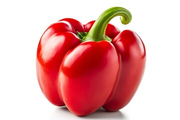 Shiny red bell pepper with a smooth, rounded shape.
