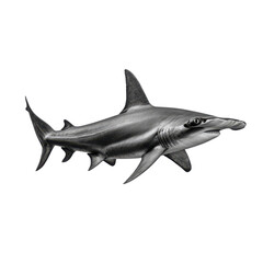 Fototapeta premium Hammerhead shark swimming in dark water marine life