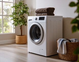 Modern Drum Washing Machine in Stylish Laundry Room