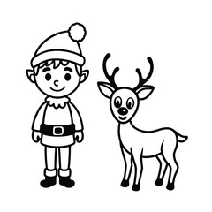 cute christmas elf and deer cartoon illustration