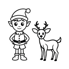 cute christmas elf and deer cartoon illustration