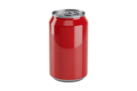 Red aluminum soda can with silver pull tab
