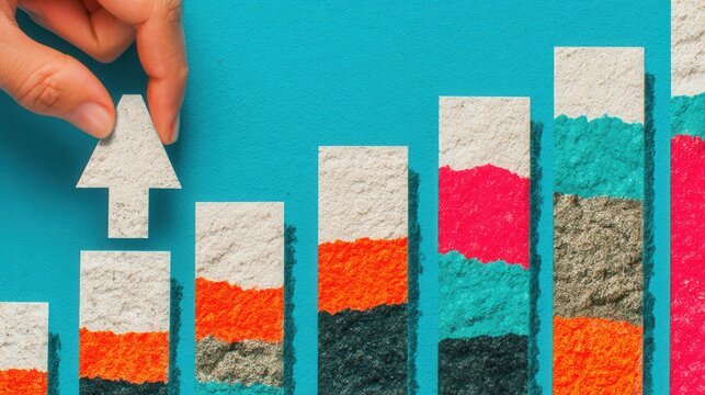 Bar graph illustration with hand and arrow showing growth