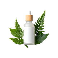 Frosted Glass Bottle with Bamboo Lid and Lush Green Fern Leaves