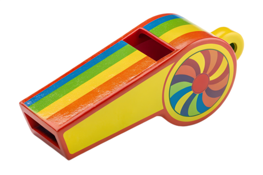 Colorful whistle toy with rainbow stripes design