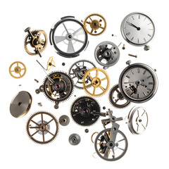 Disassembled Clockwork: Intricate Gears, Wheels, and Components of Timekeeping Mechanism