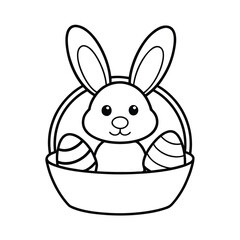 cute easter bunny in basket with eggs 