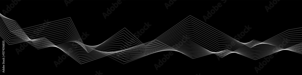 Aufkleber abstract geometric wave of white sharp lines on black background. futuristic tech shape with angular