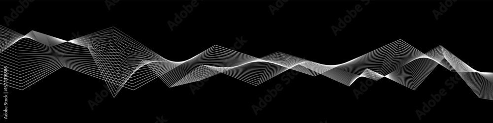 Aufkleber white abstract linear wave structure on black background with dynamic angular transitions and geomet