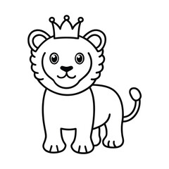 cute lion cub with crown black and white outline