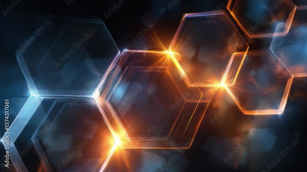 Poster technological hexagon: a captivating digital rendering showcases an intricate array of glowing hexag