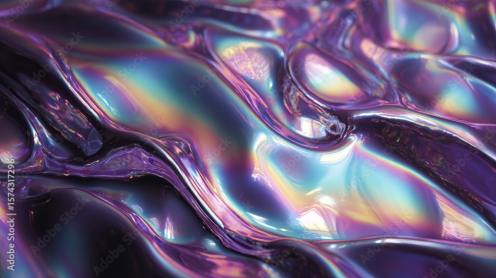 Aufkleber iridescent surface with flowing curves and mesmerizing color gradients, shimmering with a metallic s