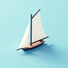 Isometric Illustration of a Classic Wooden Sailboat on Water