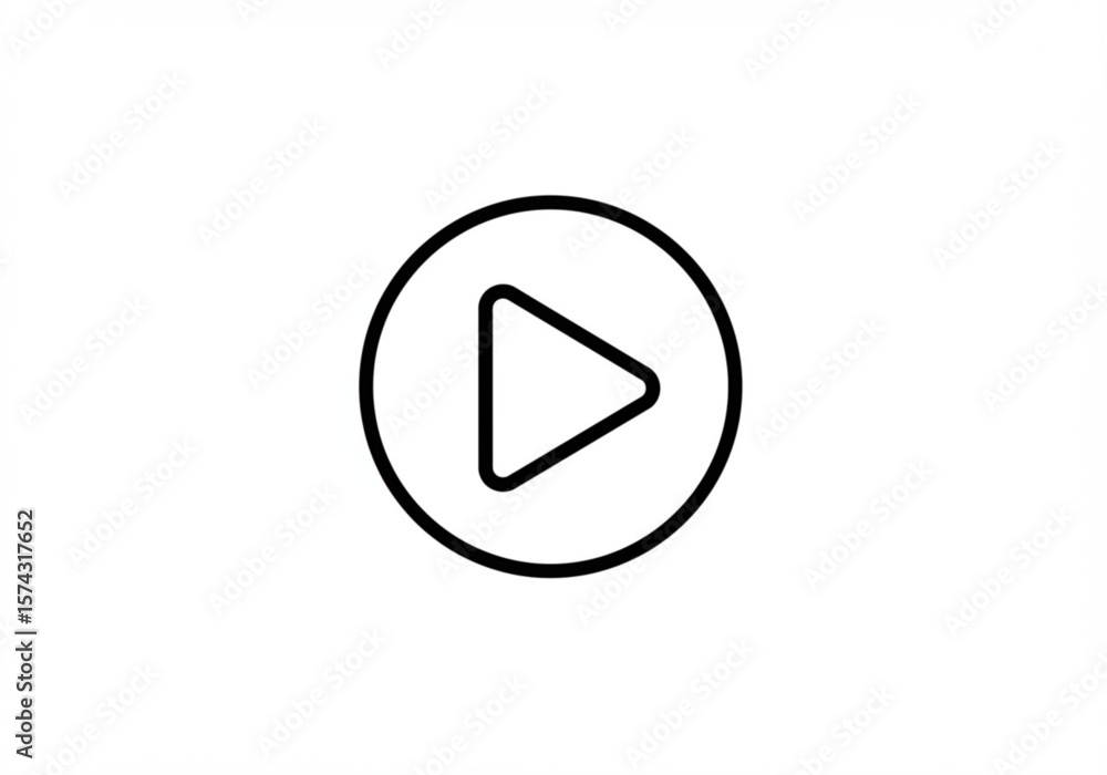 Poster simple black and white play button icon inside a circle on a white background