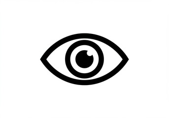 Simple black and white graphic icon of an open eye with a pupil and iris