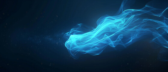 Abstract digital art featuring elegant wisp of bright blue smoke on dark background