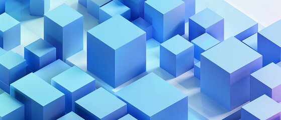 Abstract digital illustration featuring geometric blue cubes creating modern architectural composition