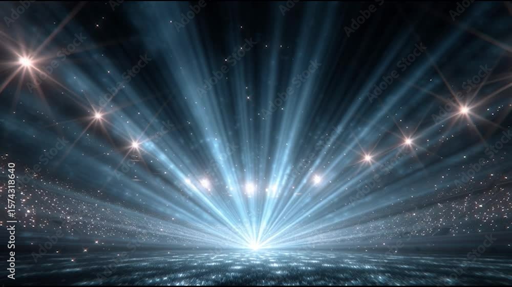 Poster the stage lights: the brilliant stage lights beam in the dark, creating a spectacle of light, creati