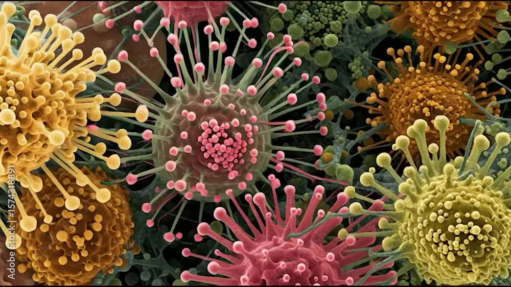 Poster microscopic world of pathogens: an intricate and colorful view of various disease-causing organisms,